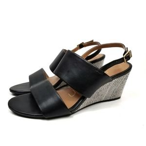 Calvin Klein Pia Wedge Heel Sandals Black White Vegan Size 8